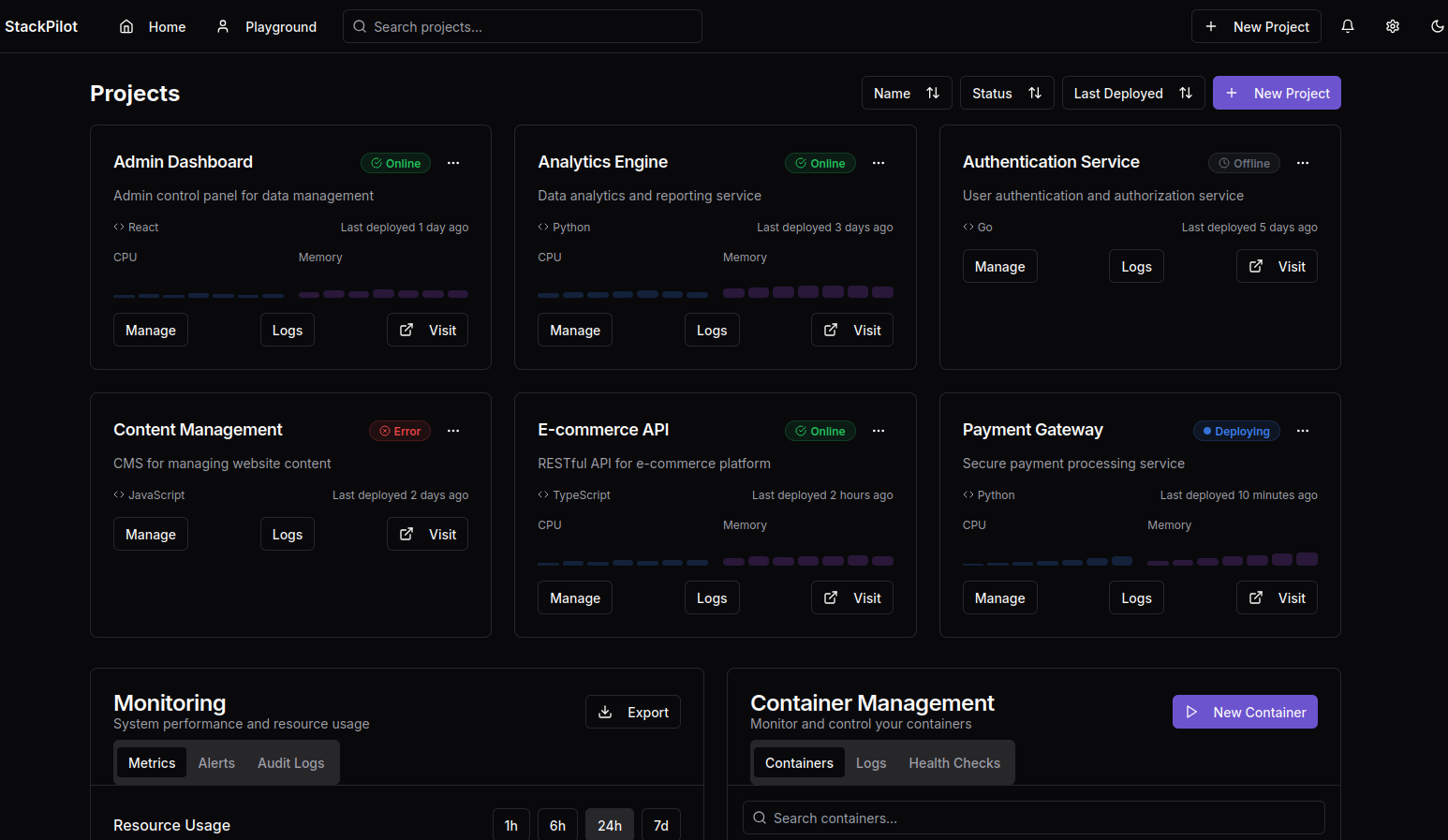 StackPilot Dashboard Demo